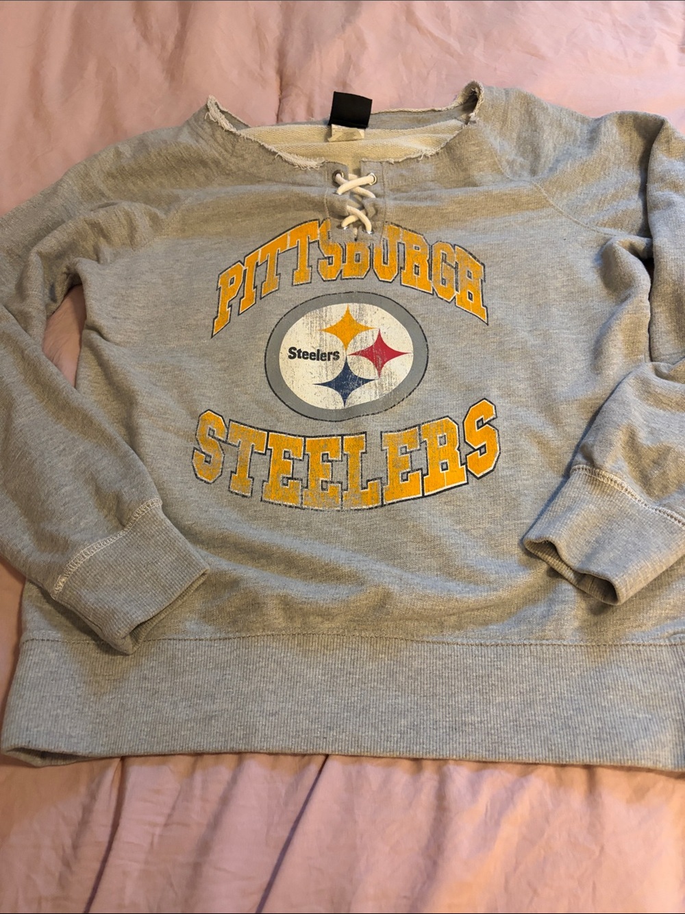 NFL Women's Gray Lace-Up Team Sweatshirt with White Drawcords